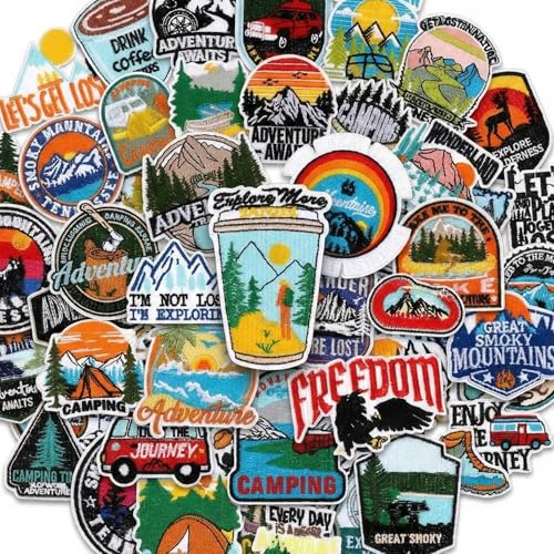 48Pcs Camping Iron on Patches, Adventure Embroidered Sew Applique, Forest