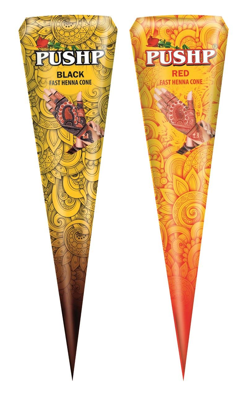 #1- Pushp Henna Fast Cone Combo Red and Black (Pack of 12+12) Fast Colour Henna Cone | Red Henna Fast Colour | Black and Red Mehndi | Fast Mehndi