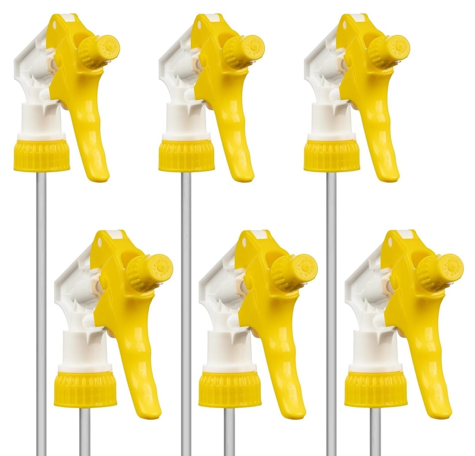 Comfort Axis Heavy Duty Universal Trigger Sprayer Replacement for 32 oz Sprayer Bottles, 9 1/4" Dip Tube, 28-400 Neck Finish - 6 Pack (Yellow)