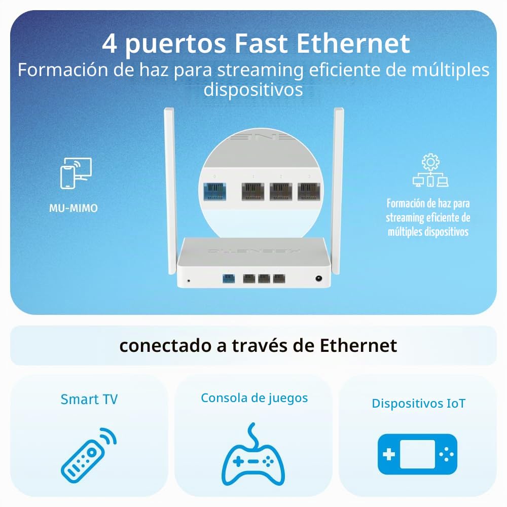 Keenetic Explorer Router/Amplificador Wi-Fi 5 en Malla AC1200 con Smart Switch de 4 Puertos
