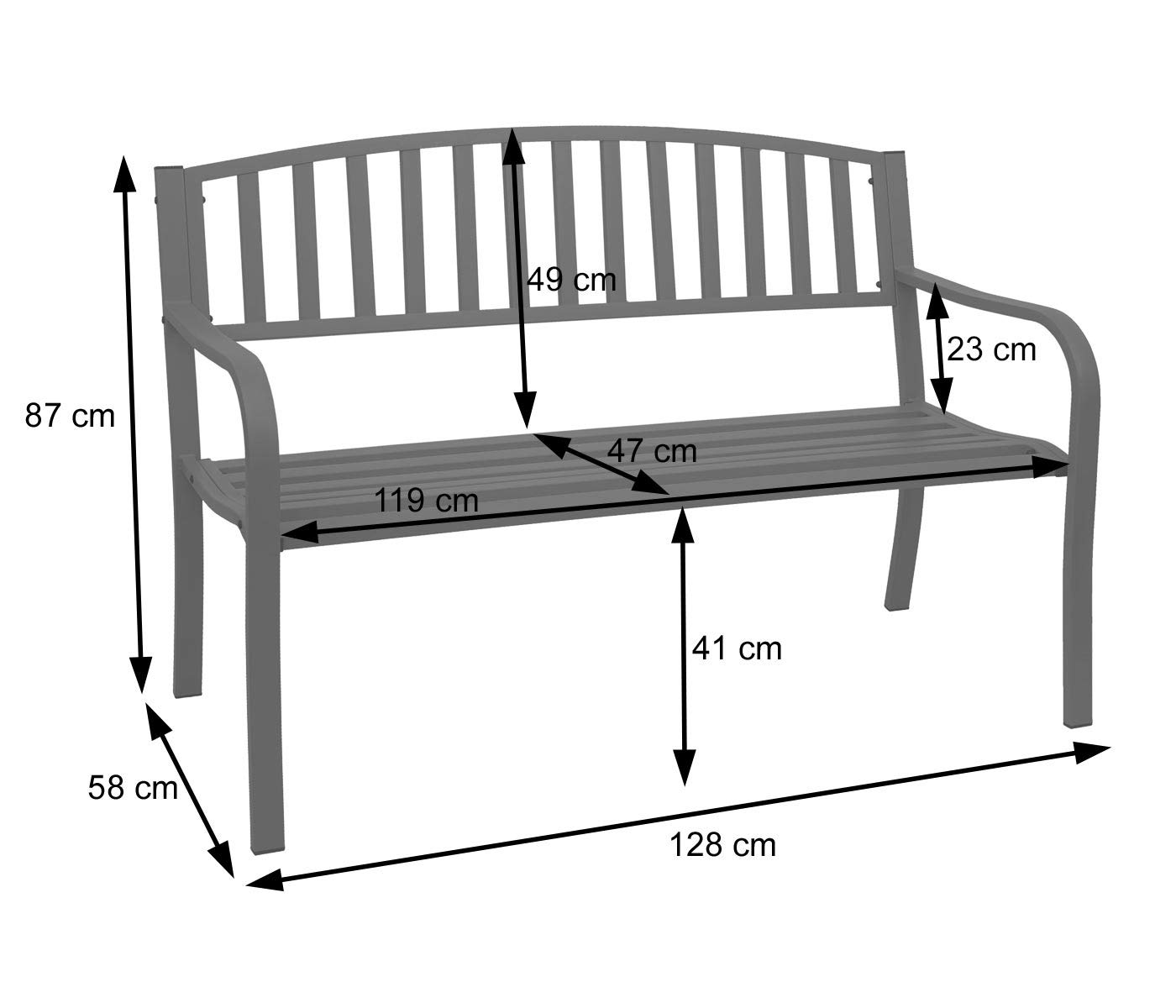 Mendler Gartenbank HWC-F43AM, Bank Parkbank Sitzbank, 2-Sitzer pulverbeschichteter Stahl - grau
