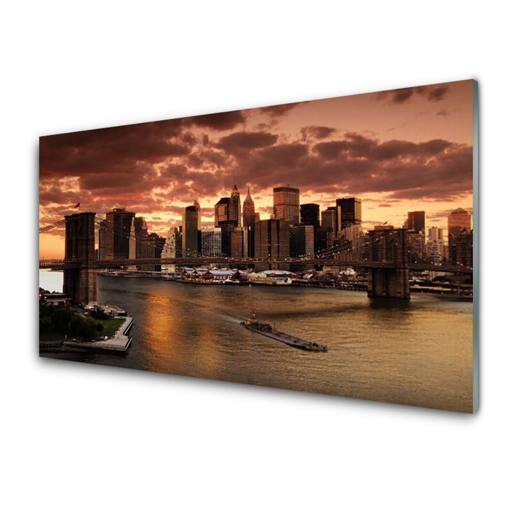 Tableau moderne 100x50cm impression sur verre trempé Bridge City Maisons Tulup