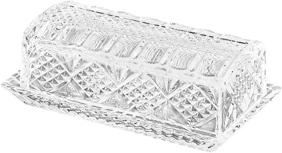 Cabilock 1pc Creative Glass Butter Box with Lid Elegant Relief Pattern Design Food Storage Container for Daily Use for Banquets and Family Gatherings