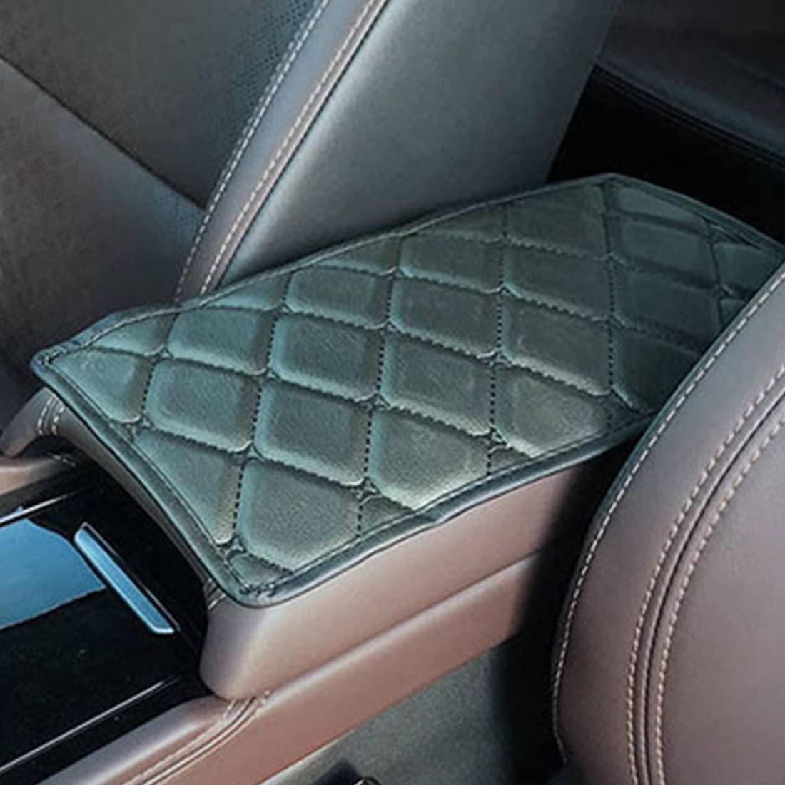 Copri Bracciolo Auto In Pelle - Design A Diamanti - Impermeabile E Antigraffio - 29x17 Cm - Foto 7