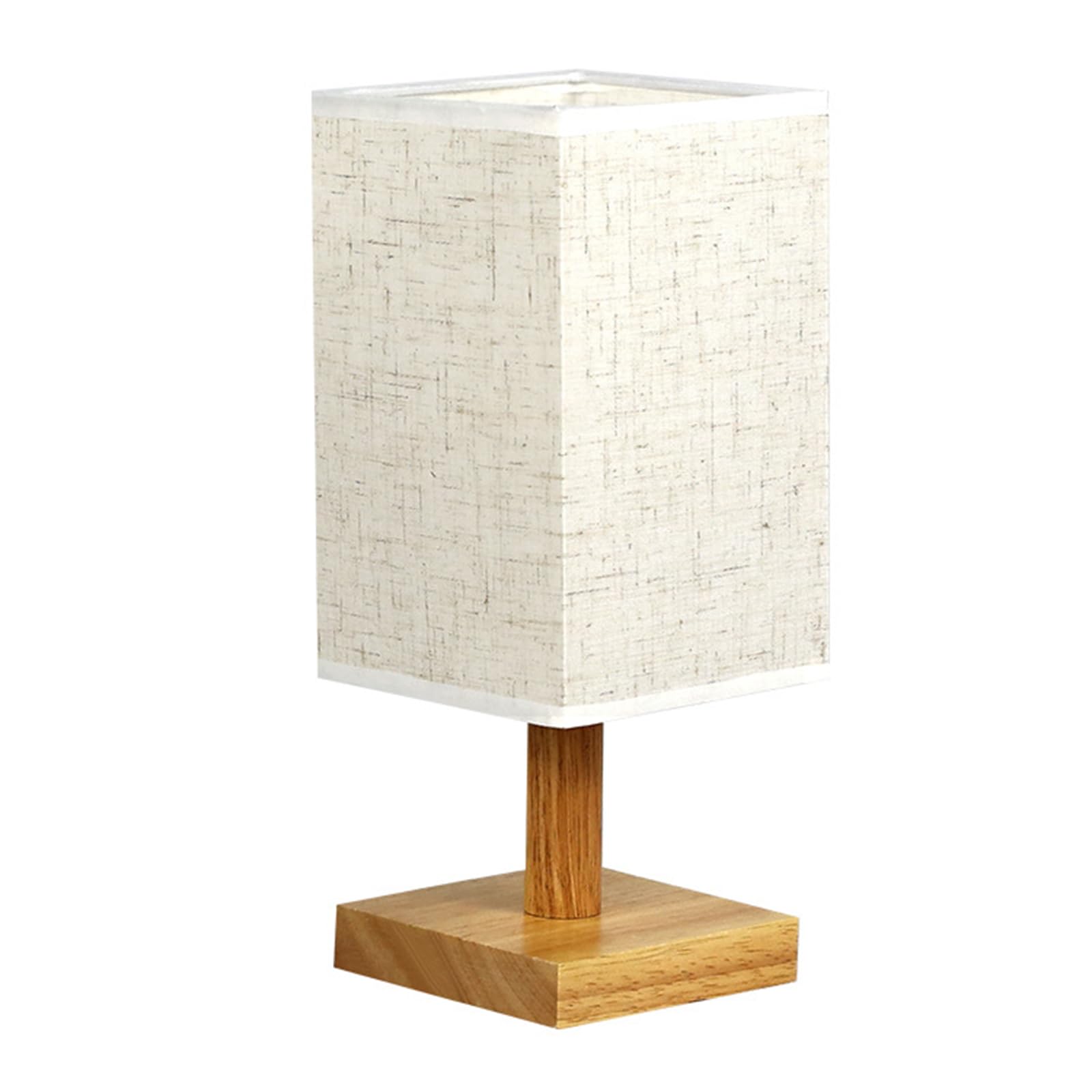 ZJchao Natural Wood Table Lamp with Fabric Shade, Retro Square Bedside Night Light for Bedroom or Study, USB Powered Decorative Lighting Fixture (Linen)