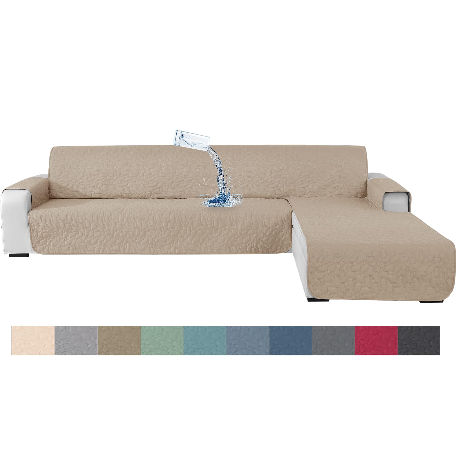 Ystyle Copridivano 3 Posti con Penisola, Angolare con Penisola A Sinistra Destra, Chaise Longue, L 255cm, Beige