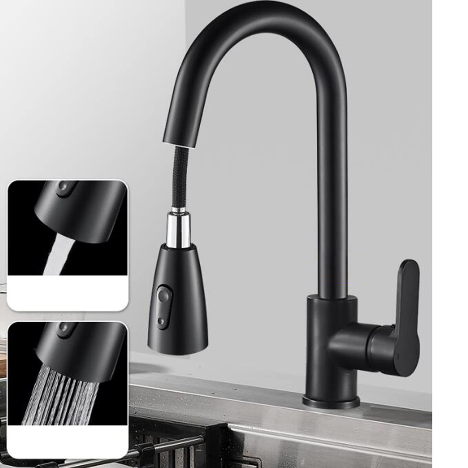 Robinet de cuisine noir pivotant 360 resout le manque d espace de l evier