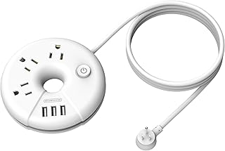 NTONPOWER 10ft Long Extension Cord Power Bar with USB, Travel Power Strip Flat Plug with 3 Outlets 3 USB, Nightstand Desktop Charging Station, Compact for Home Office, Dorm Room Essentials, White