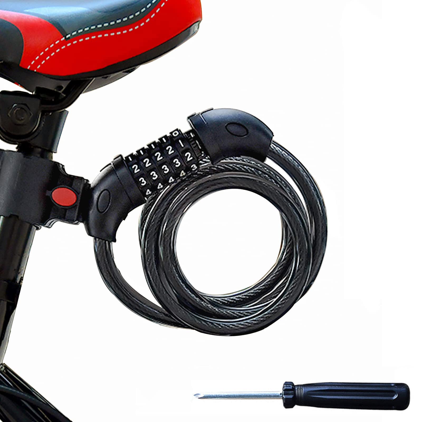 SAPASLIFE 自転車 鍵 ダイヤルロック ワイヤーロック 横断面直径約12mm 亜鉛合金強化モデル 頑丈 盗難防止 鍵不要 携帯便利 長1200mm 5桁 パスワード自由設定 錆びにくい 防水 クロスバイク ロードバイク バイクに適用 自転車用ホルダー マットブラック ドライバー 日本語取扱説明書付き (黒)