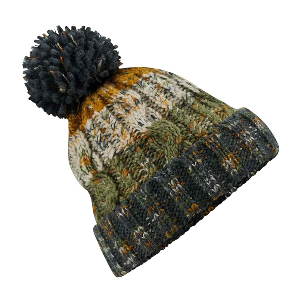 Beechfield Unisex Adults Corkscrew Knitted Pom Pom Beanie Hat (One Size) (Autumn Moss)