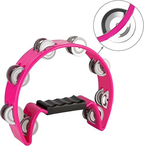 Miniatura 3 de EastRock Tambourine,Metal Jingles Hand Held Percussion-Half Moon Tambourine for Kids, Adults, KTV, Party Pink
