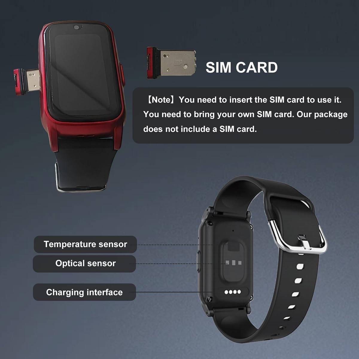 Montre Urgence Senior Montre 4G pour Seniors avec Détection De Chute Personne Âgée Bouton SOS Appels Vidéo HD Idéal pour Les Soins des Personnes ÂgéesRed,1.25 * 0.57 * 2.22inch