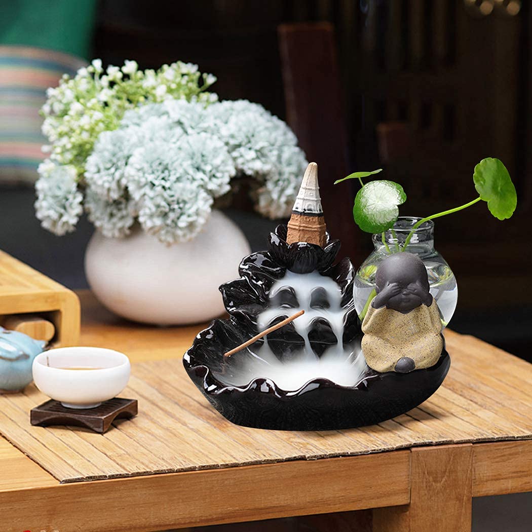Ubersweet® Imported Incense Cone Burne Decoration Backflow Decorative Monk Incense Holder Plant Terrarium_142542