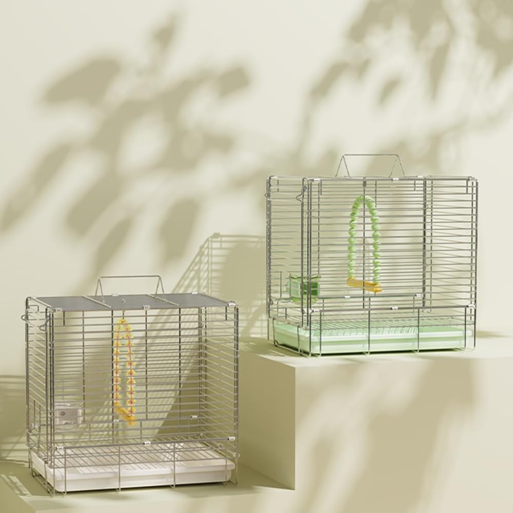 Jaula para pájaros, Jaula para Loros con Bandeja Plegable y Asas Dobles para facilitar la Limpieza y el Transporte de Aves, Ideal para Uso en Exteriores. Jaula de Viaje para pájaros (Blanca)