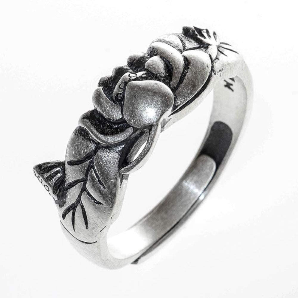 Anello In Argento Sterling 925,S925 Anello In Argento Sterling Con Fiore Di Loto Anelli Regolabili Anello Con Dito Indice Invecchiato Retrò Anello In Argento Con Ciondolo Per Matrimonio Gioielli Re