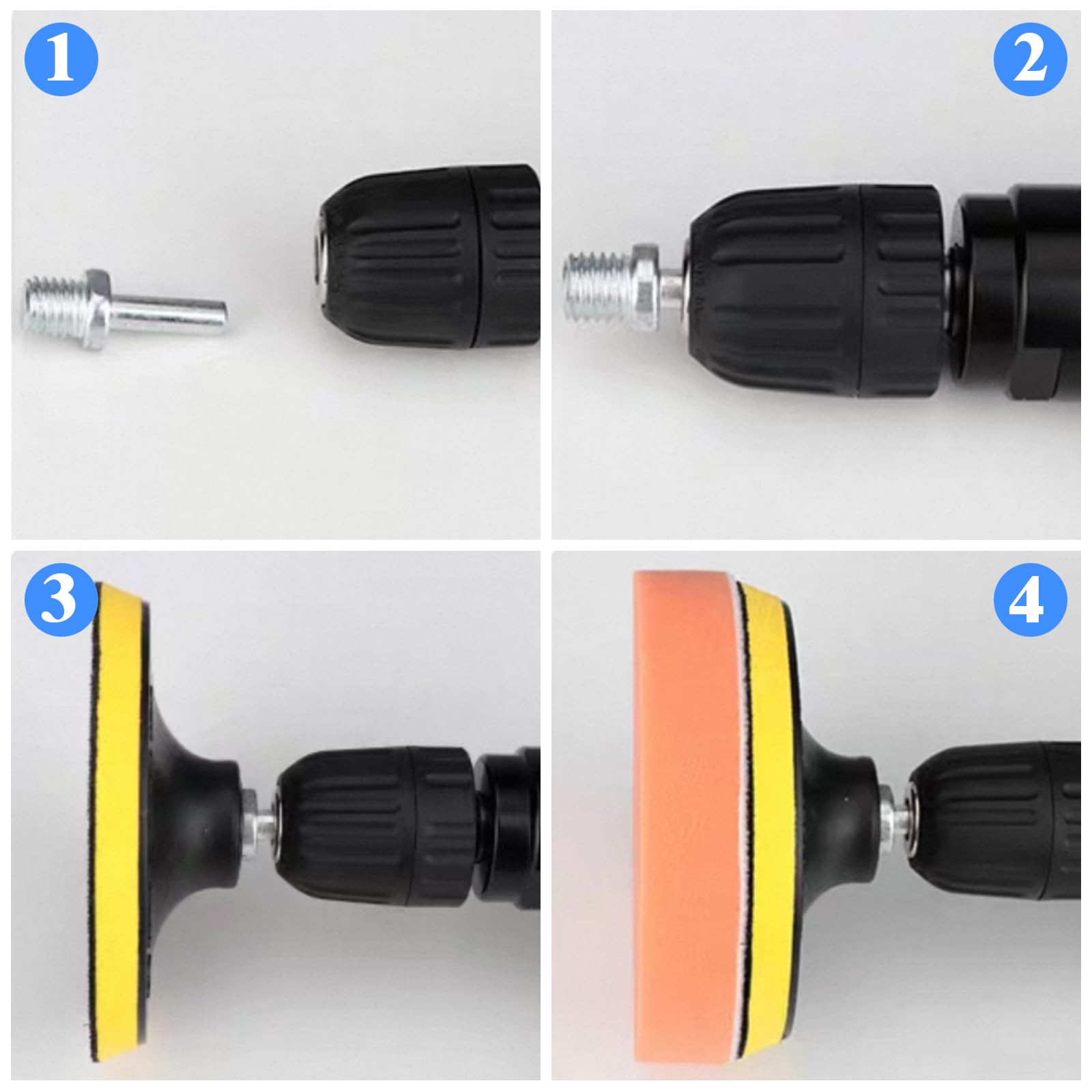 Set Di 25 Tamponi Per Lucidatura Auto 80 Mm Con Adattatori Per Trapano - Kit Spugne E Lana Per Levigatura, Ceratura E Lucidatura Fari - 4