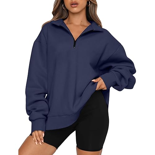 Trendy Queen Womens Oversized Sweatshirts Fall Sweaters Fashion Hoodies Half Zip Pullover Long Sleeve Shirts Clothes