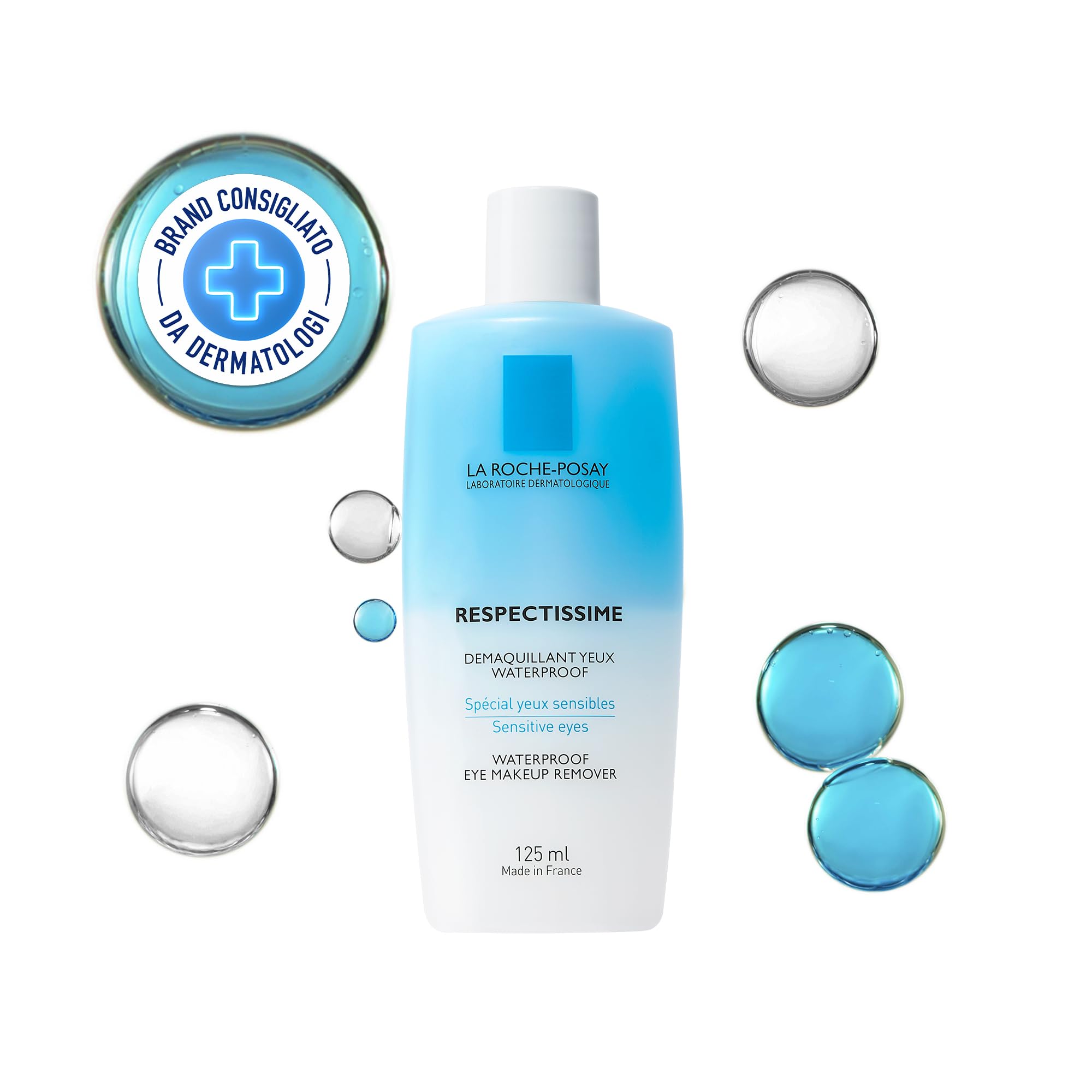 La Roche-Posay Toleriane Respectissime, Struccante Occhi Bifasico, Adatto a Pelli Sensibili, Rimuove il Make-Up Waterproof, Formula con Niacinamide, Ceramidi, Pantenolo e Acqua Termale, 125 ml