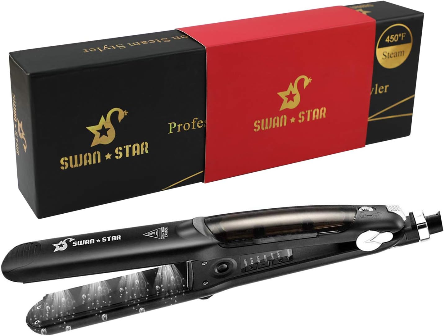 Steam Flat Iron Hair Straightener, Professional Salon Ceramic Titanium Straightener for All Hair Type, 2-in-1 Straightening & Curling, 360 Swivel Cord, 300ยฐF to 450ยฐF