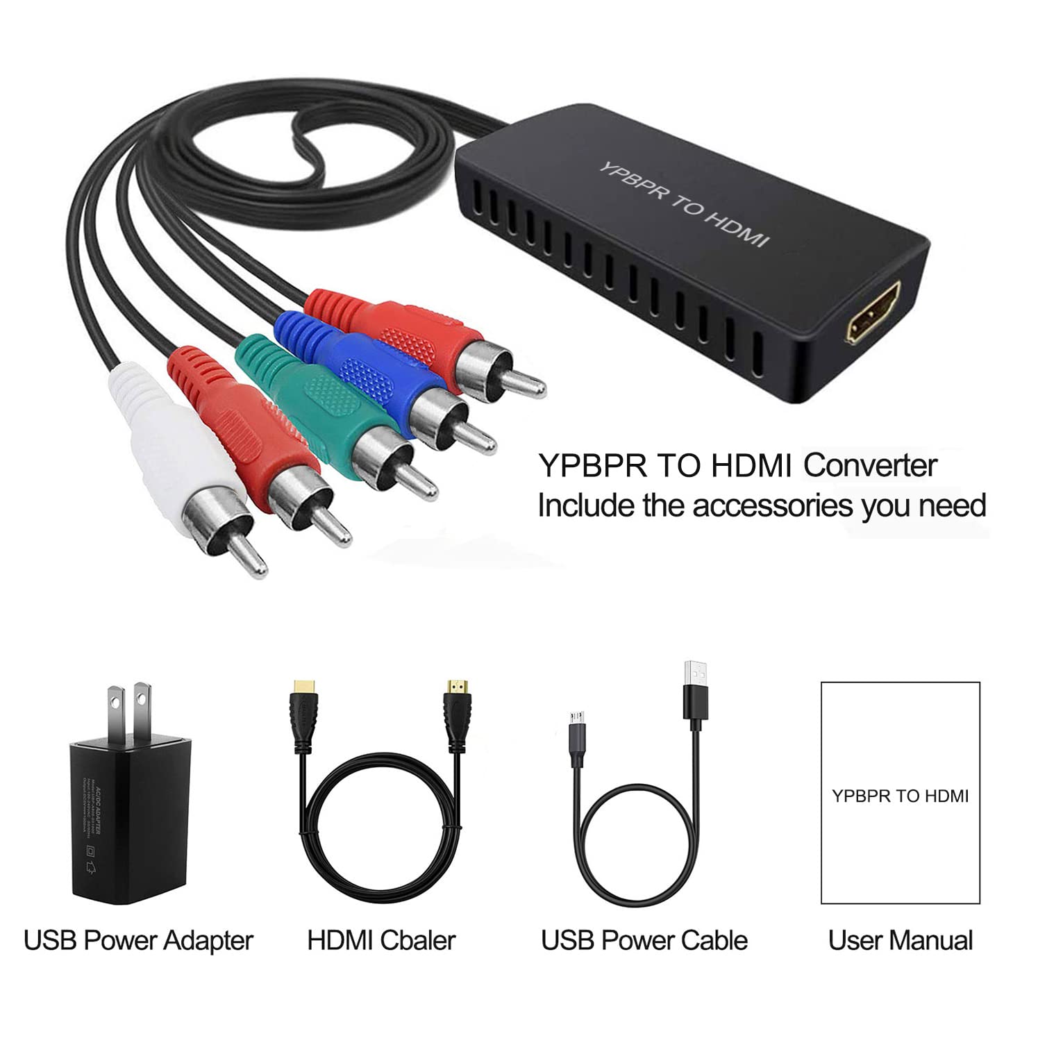 Dingsun Convertidor de componente macho a HDMI, adaptador YPbPr a HDMI con resolución de cable HDMI es de hasta 1080p para TV HD, reproductor de DVD, STB, reproductor de Blu-ray, etc.