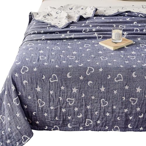 Listado y reviews de Estación diseño los mejores 10. 25 MEJU - Manta decorativa para todas las estaciones, diseño de muselina, diseño de corazón y luna, 100% algodón, 3 capas, suave, cálida, reversible, para cama, tamaño...