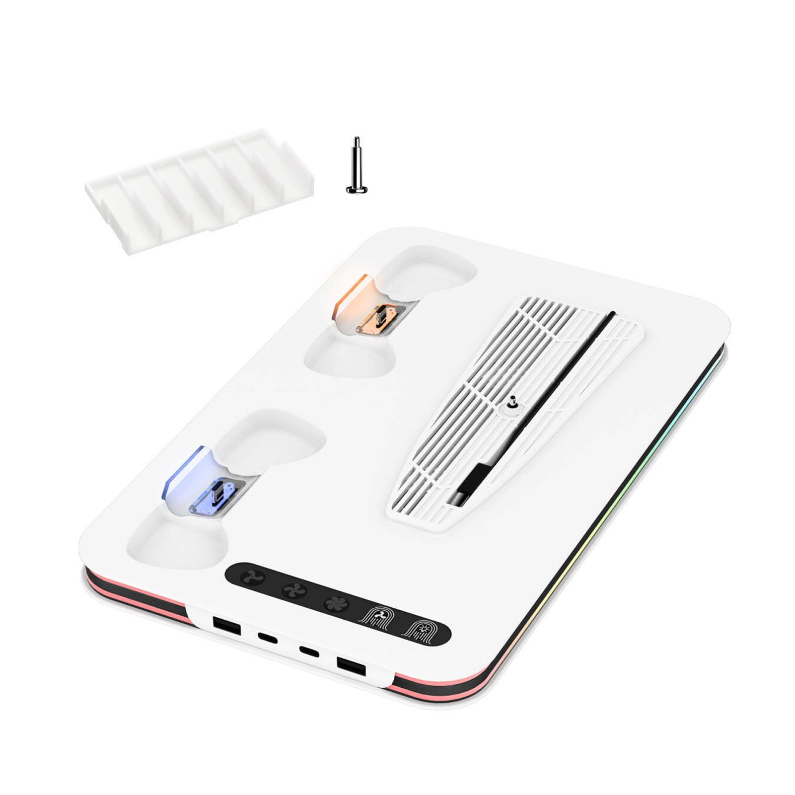 Luocute Stazione di Raffreddamento per Console di Gioco, Supporto di Ricarica Verticale con Ventola Regolabile a 3 Livelli e Luce RGB, Docking Station USB Tipo C Multifunzionale