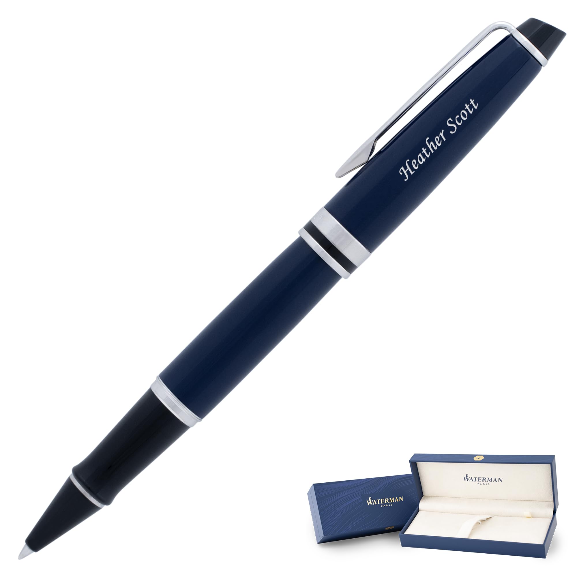 Engraved Waterman Expert Rollerball Pen in Blue with Chrome Trim. Personalized Writing Instrument for Business Executives, Career Advancement, or