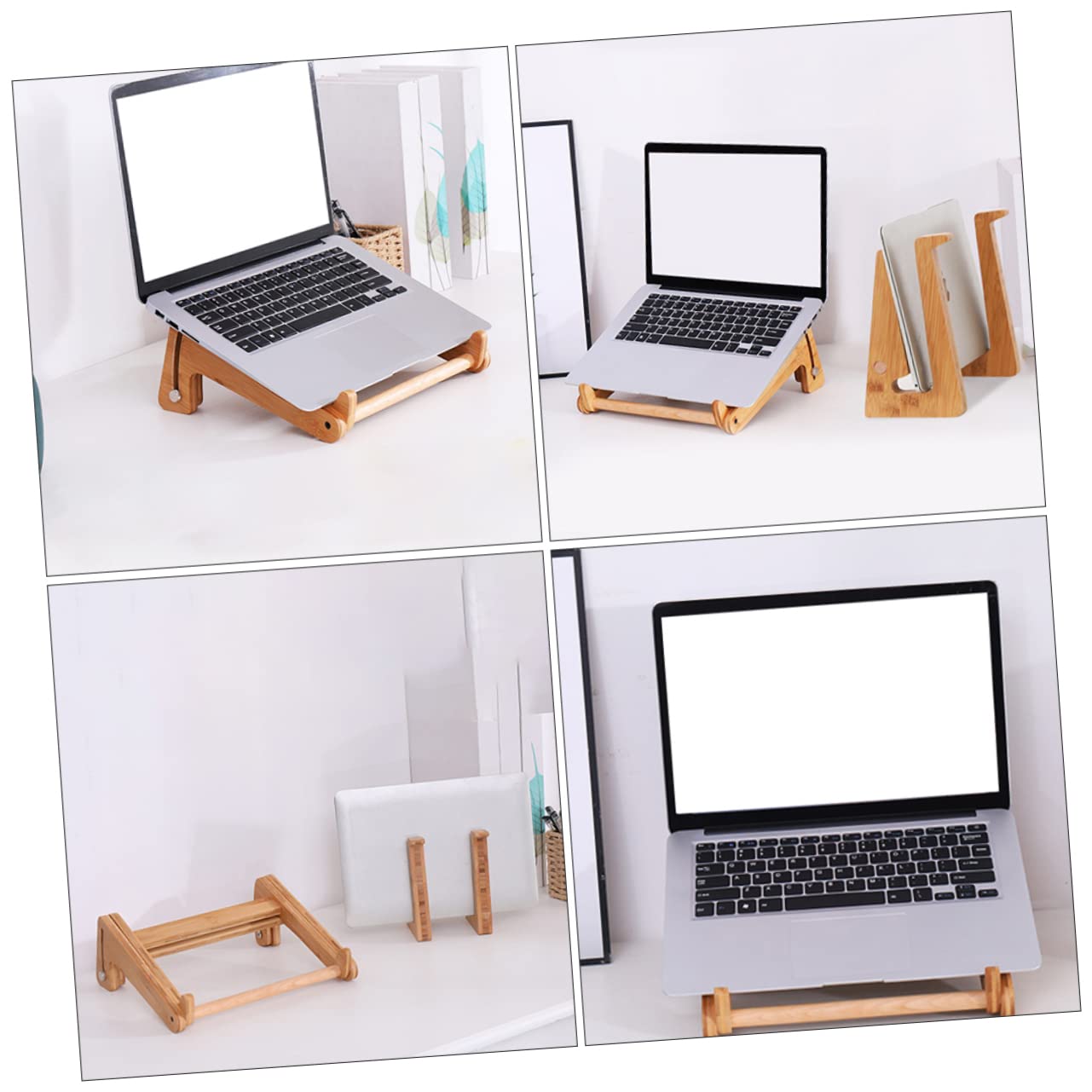 Housoutil Supporto Laptop in Legno di Phyllostachys Pubescens, Elegante e Semplice, Protezione della Schiena Aumento Altezza, per Notebook su Scaffali