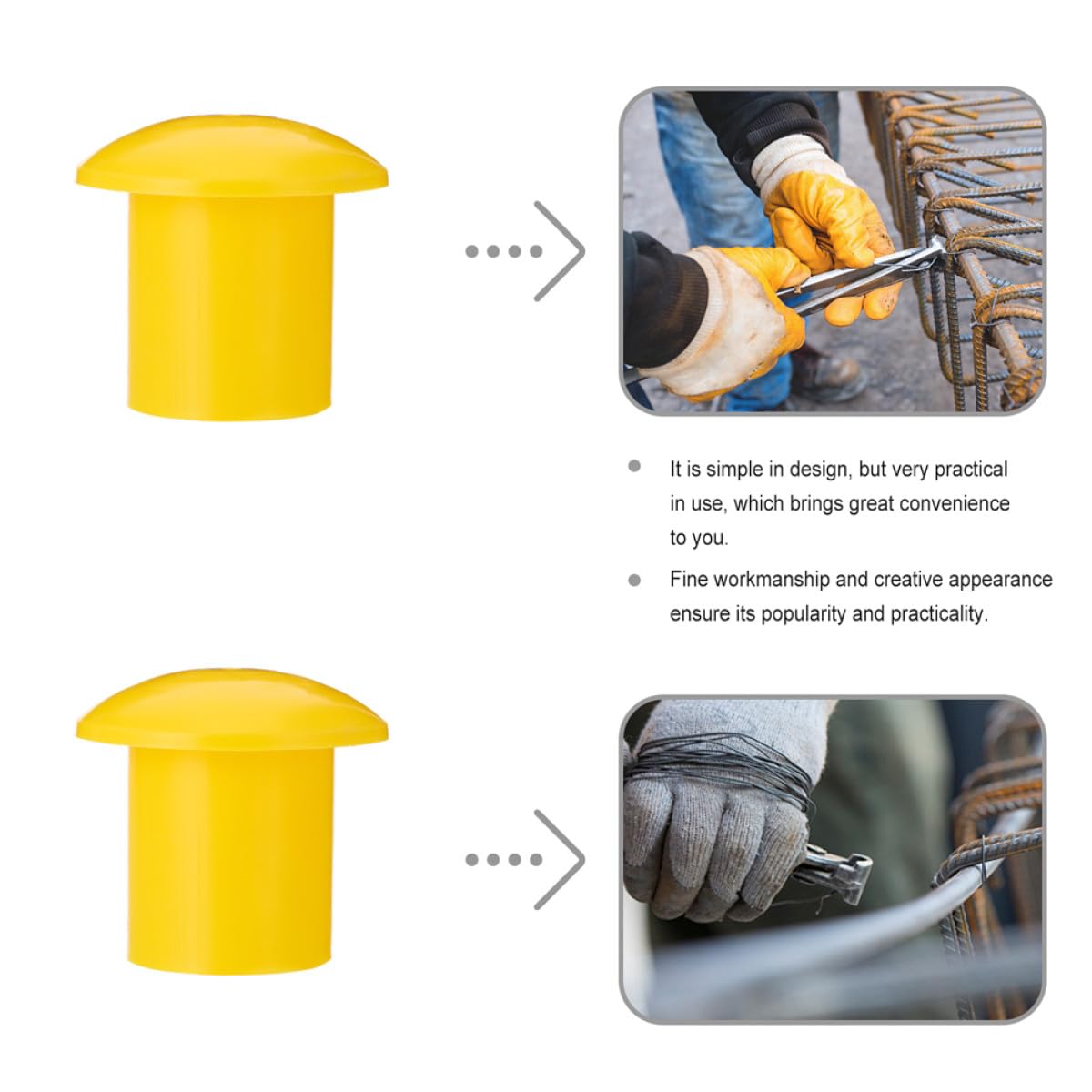 Tapas de Seguridad Protector de Extremo Resistente 60 Alta Visibilidad para Varillas de Refuerzo de Plástico Amarillo para Obra y Construcción
