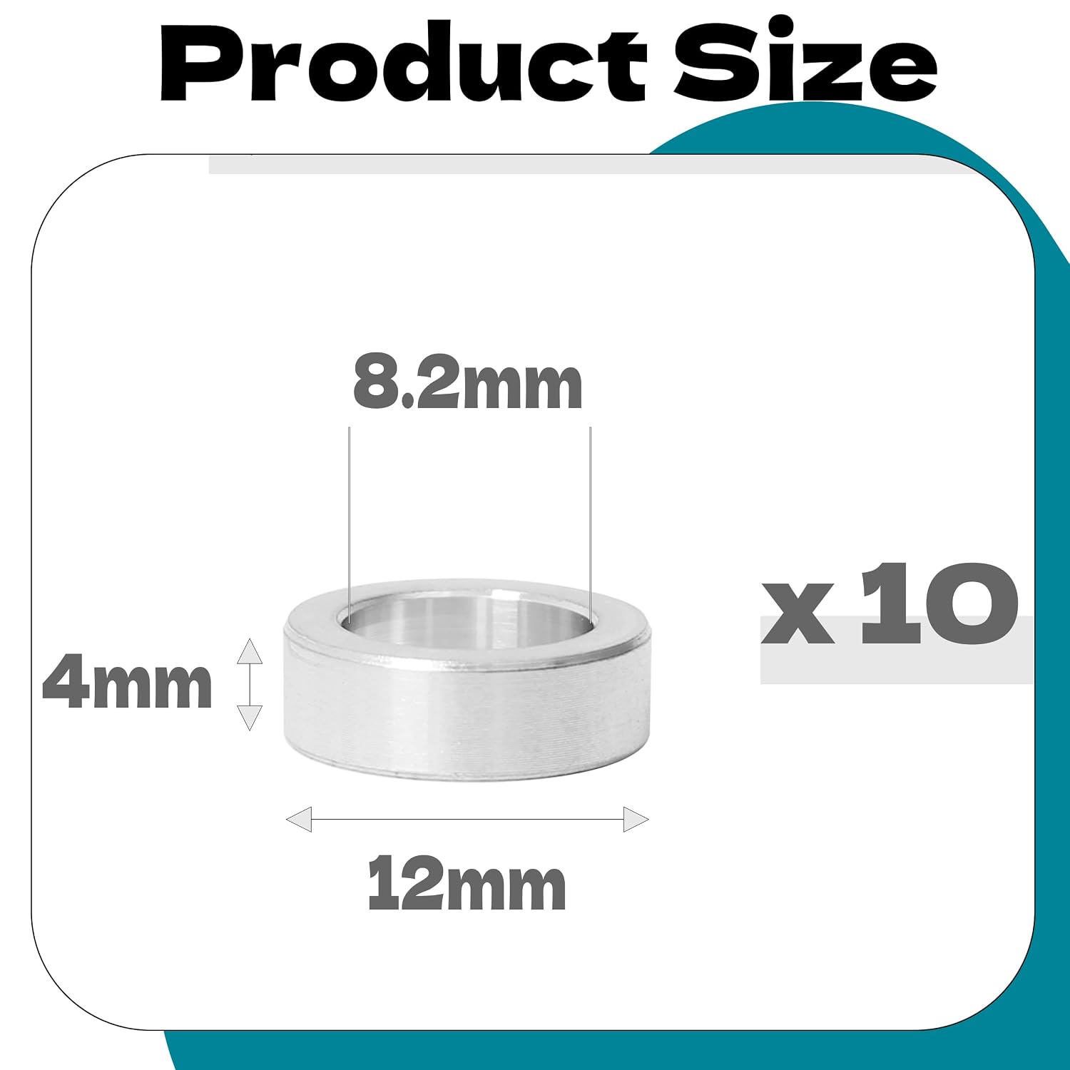 10Pcs M8 Aluminum Spacers, Metal Spacer Aluminum Round 8.2mm ID x 12mm OD x 4mm L Thickness Screw Standoff for M8 Screw Bolts Silver