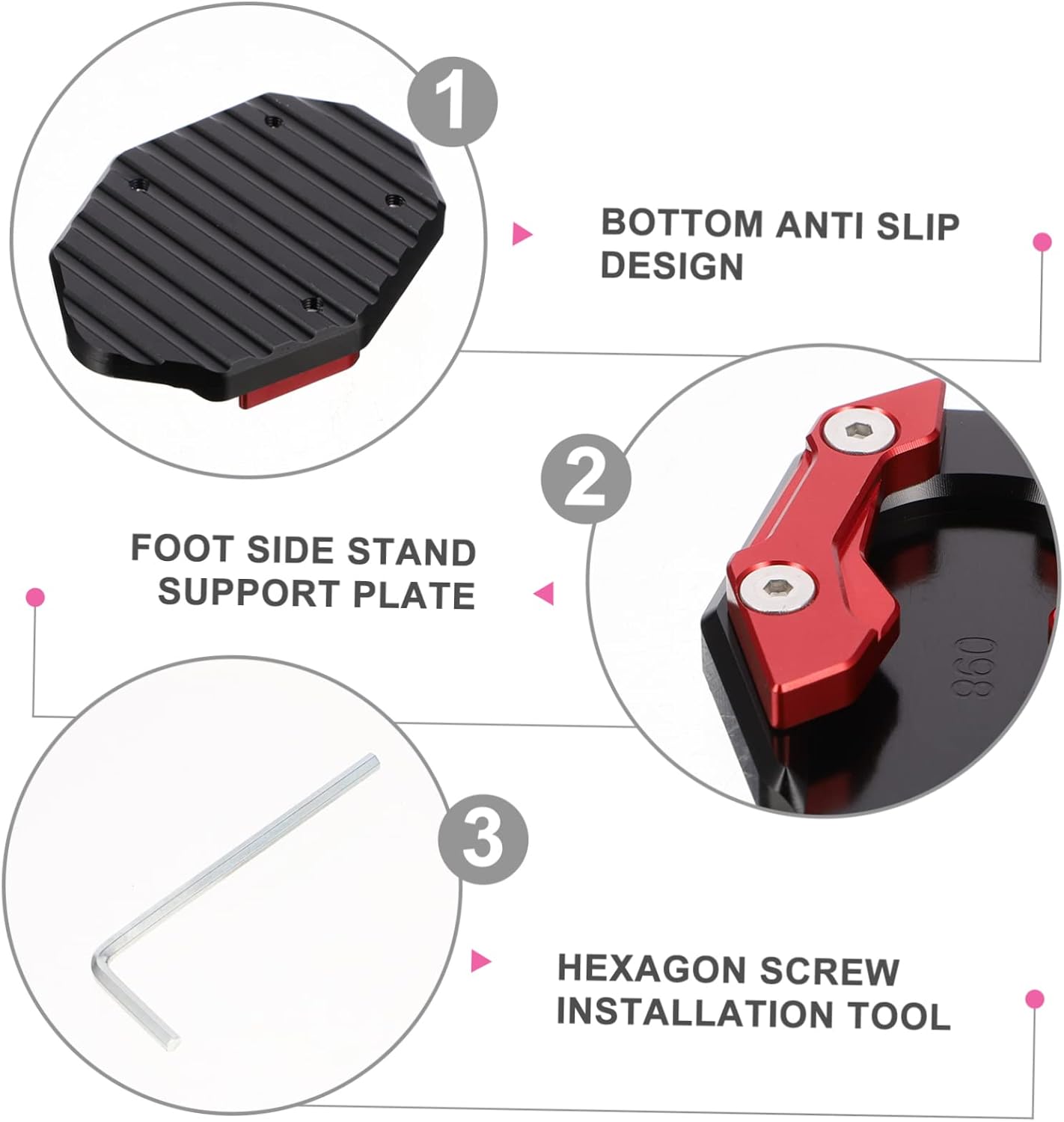 Motorcycle Kickstand Extension Pad Durable Enlarger Support Plate for Side Stand Red Prevent Sinking Soft Surfaces Compatible with Yamaha Xmax