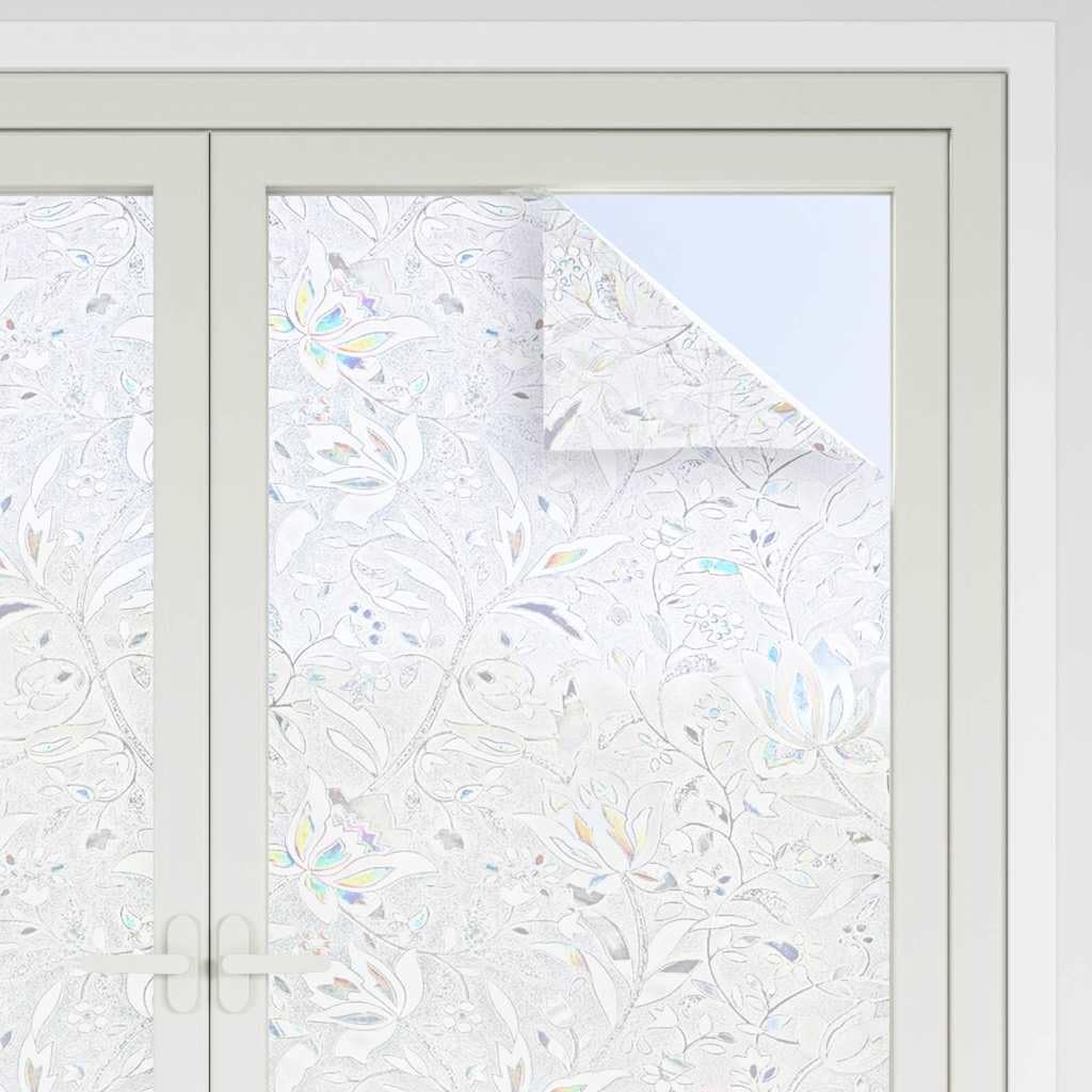 Fensterfolien Sichtschutz 4 STK. Matt Blumenmuster aus PVC 90x500 cm mit UV- und Wärmeschutz für Bad, Küche, Wohnzimmer, Büro, Balkon, Terrasse, Montage inklusive Spachtel