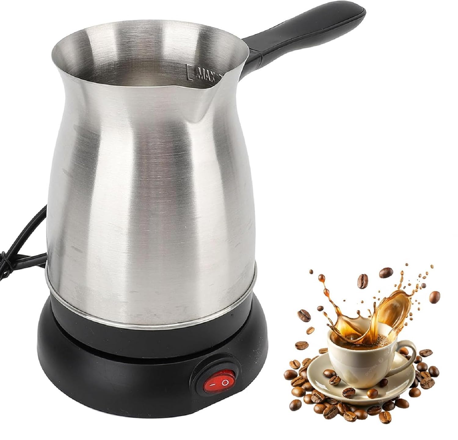 Contemporary Electric Turkish Coffee Maker, 600ml Stainless Steel Kettle for Tea, Coffee, Milk, Water Boiler with Power Switch