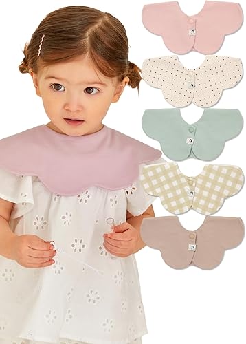 Miniatura 11 de Konny Juego de baberos para bebé, rotación de 360°, bandana suave y absorbente para niños y niñas, esenciales para bebés Baya roja, punto gris rosa,