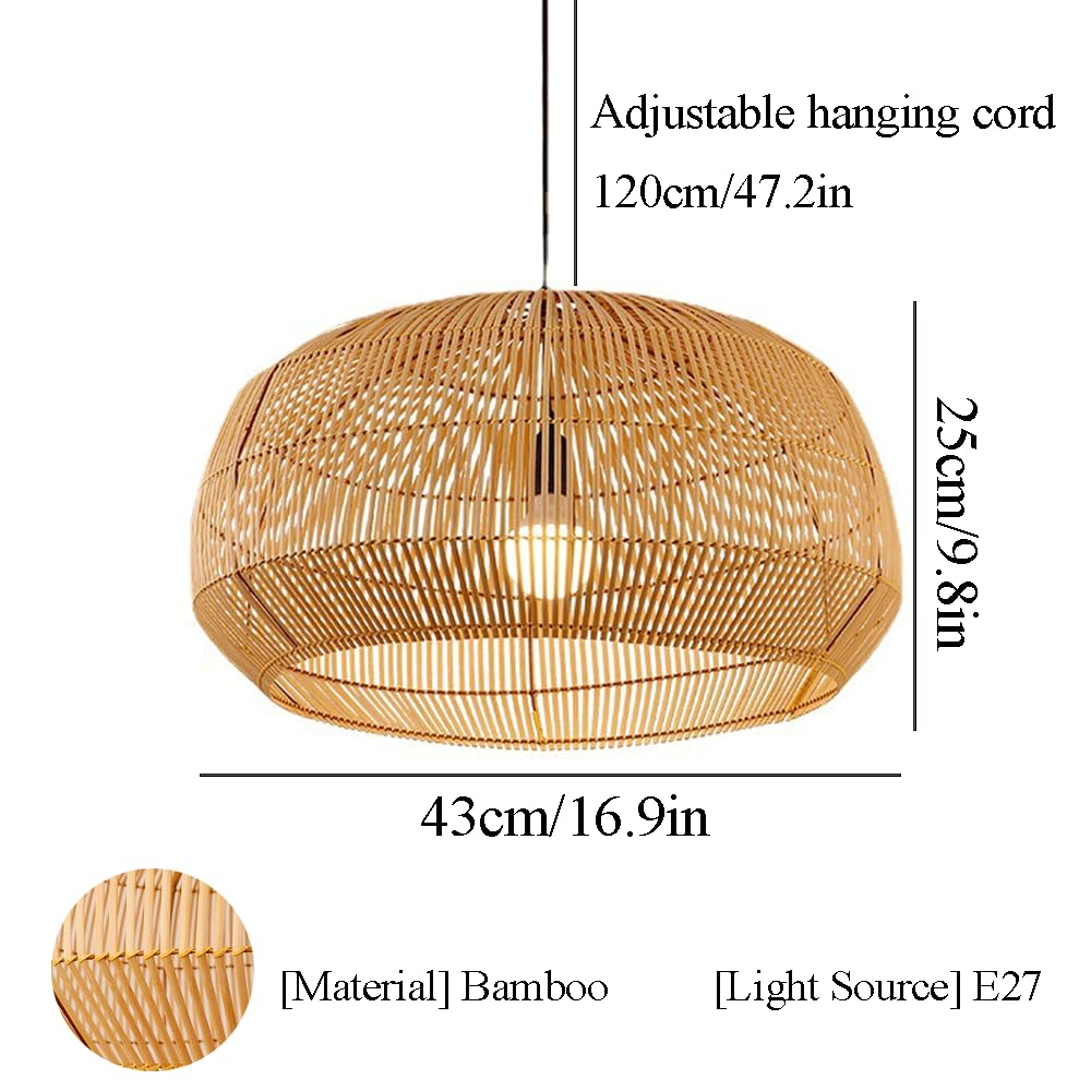 Ręcznie pleciona bambusowa lampa wisząca w stylu vintage, z regulowanym kablem wiszącym, styl boho, naturalna sztuka bambusowa, idealna do sypialni lub salonu. Lampa wisząca E27.
