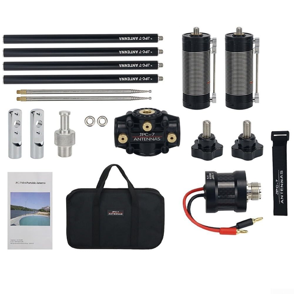 JPC-7 Kit de antena multibanda portátil para comunicaciones de radio con bobinas de inducción y antenas de látigo de acero inoxidable
