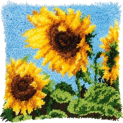 Beyond Your Thoughts DIY Latch Hook Kits Cute Sunflower Pillow Cover Pattern Printed Crochet Needlework Crafts for Kids Adults and Beginners Family Decoration 16.5 * 16.5 in BZ722 Cover