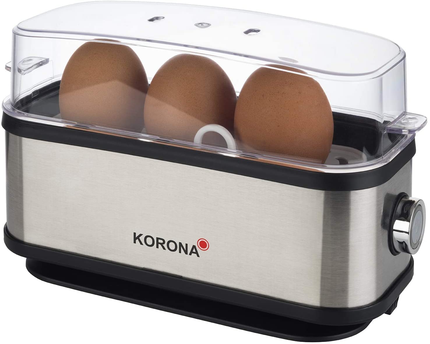 Korona 25304 jajowar | 1 do 3 jajek | pojedynczy jajowar | 210 W | obudowa ze stali nierdzewnej | zwijany przewód, kolor srebrno-czarny, 25304 | 1-3 jajka