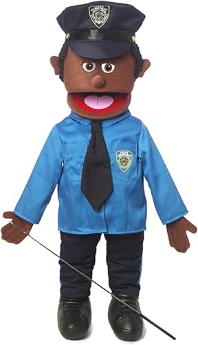 Policía de 25 pulgadas, hombre negro, cuerpo completo, marioneta estilo ventrílocuo