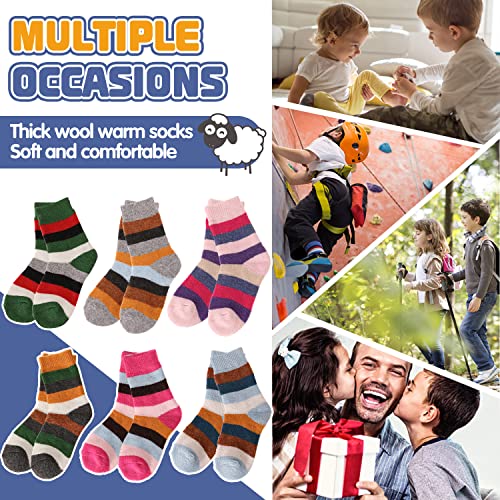 Antsang Kids Wool Hiking Socks Toddlers Boys Girls Warm Thick Thermal Crew Boot Heavy Cozy Snow Cabin Winter Gift Snowboarding Socks 6 Pairs (Pink&Green,4-7 Y) #TOP5