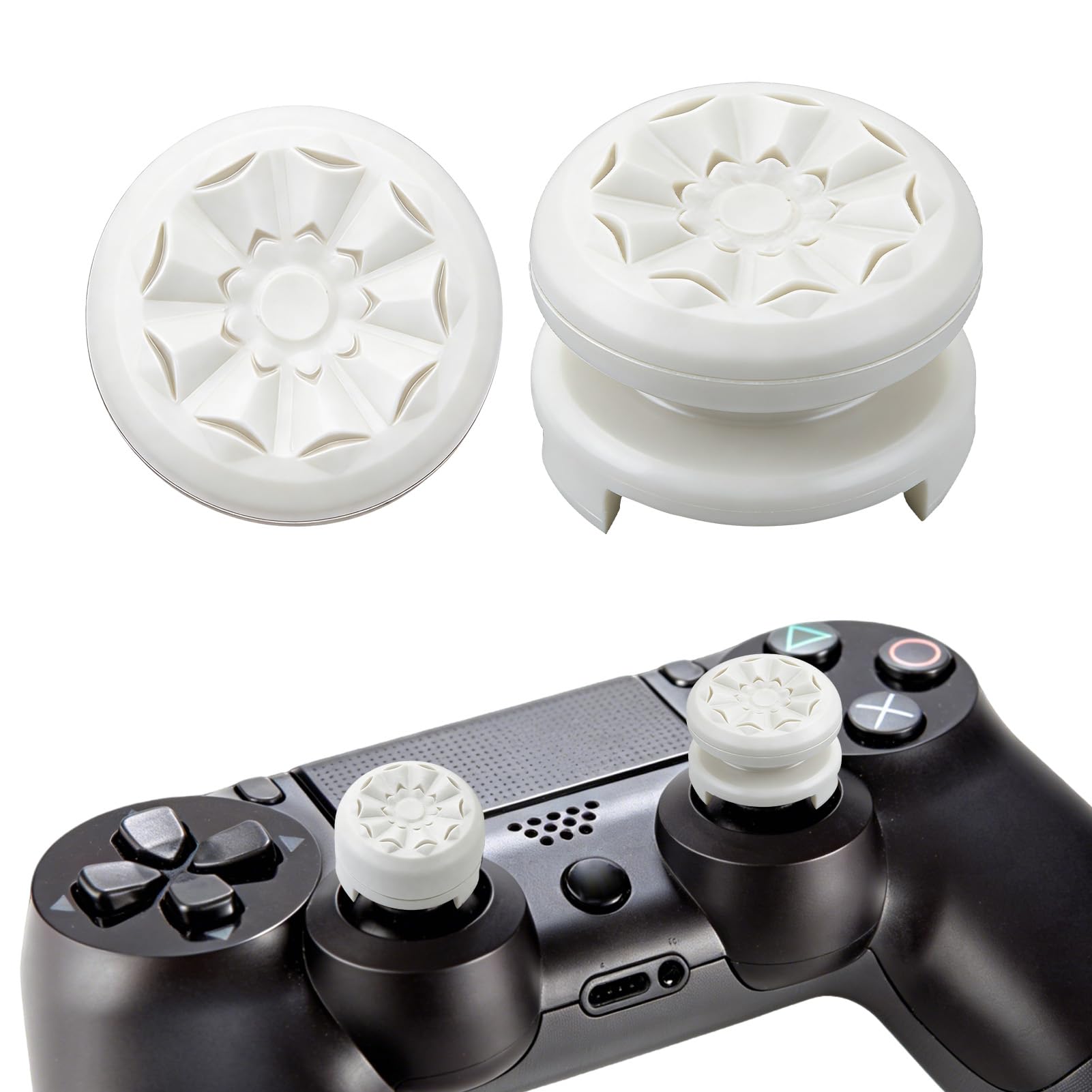 FPS White Thumb Grips for PS4 PS5 Controller, Performance Silicone Thumbsticks High-Rise & Mid-Rise for Playstation 4 Playstation 5 Joystick Grips Thumb Stick Caps to Improve Accuracy Comfort 2Pcs — view 6