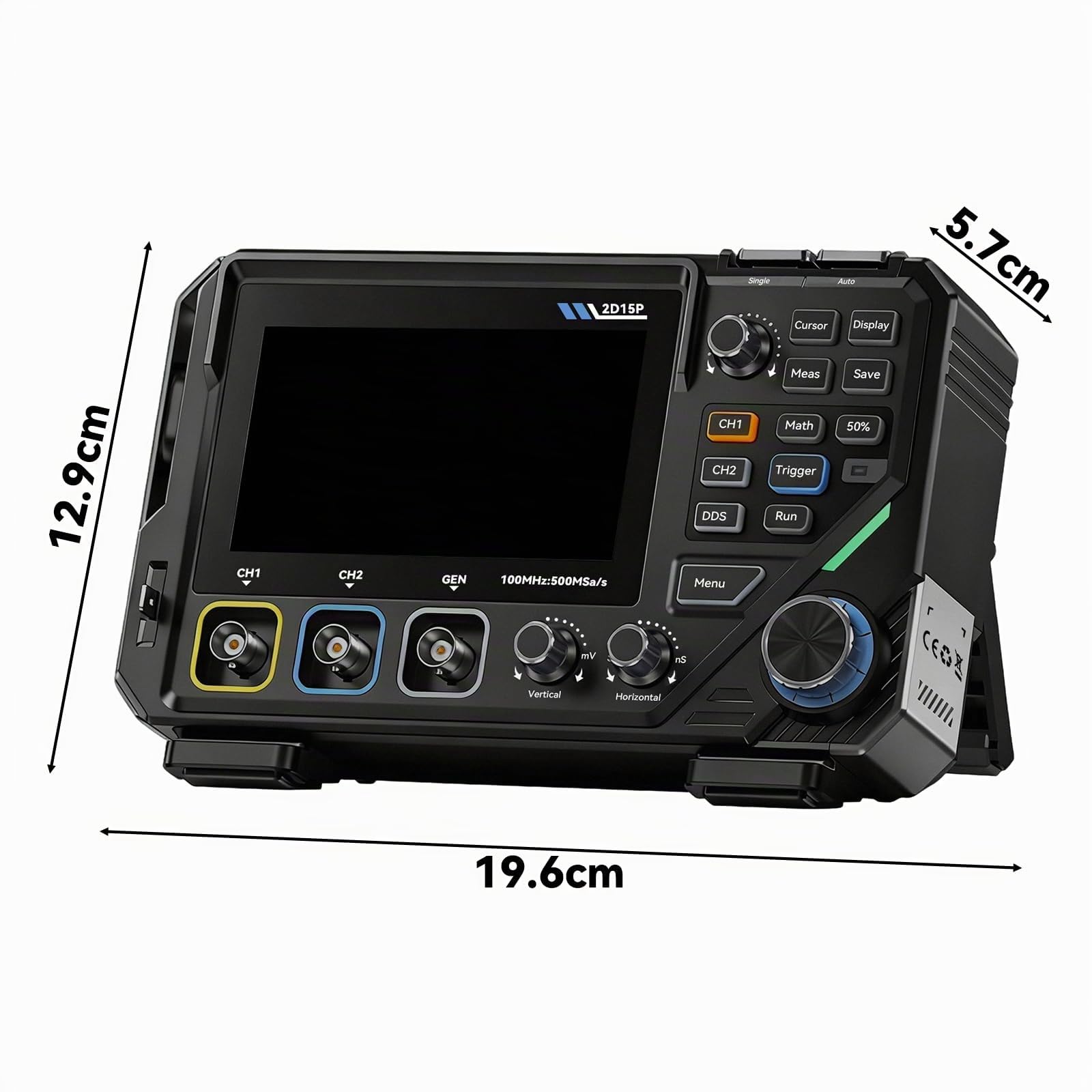 2D15P Osciloscopio, 100MHz Osciloscopio Digital Multímetro 3 en 1 Generador de Señal DDS, Pantalla Táctil de 4,3", 19’999 TRMS, Precisión de 4,5 Dígitos, Multímetro 500MSPS