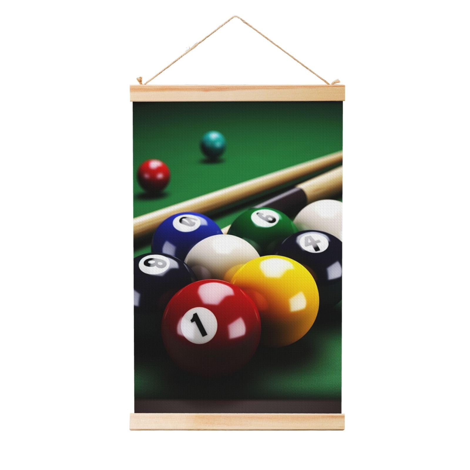 Billiards Posters Wooden Shaft Hanging Poster Canvas Prints Scroll Wall Art Painting Vintage Wall Banner Modern Artwork Decor for Home Decor Ready to Hang 20"x30"