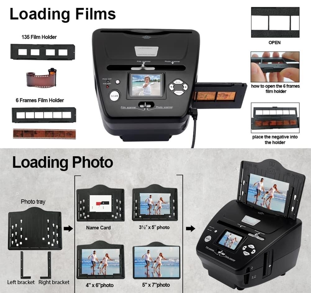 Portable Film Slide Photo Scanner 16MP High-Resolution Negative Convert Color with LCD Screen