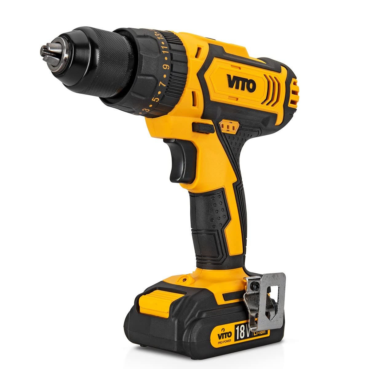 Taladro atornillador inalámbrico 18 V Vito Power + 2 baterías litio 2.0 ah + maletín con 18 accesorios