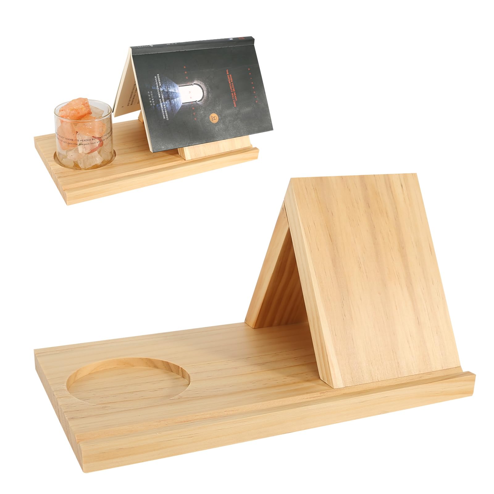 Soporte de Libro de Estantería Triangular de Madera de Roble Macizo Personalizado Soporte para Libros Personalizado con Soporte para Bebidas de Café para Lectores Escritores Decoración del Hogar