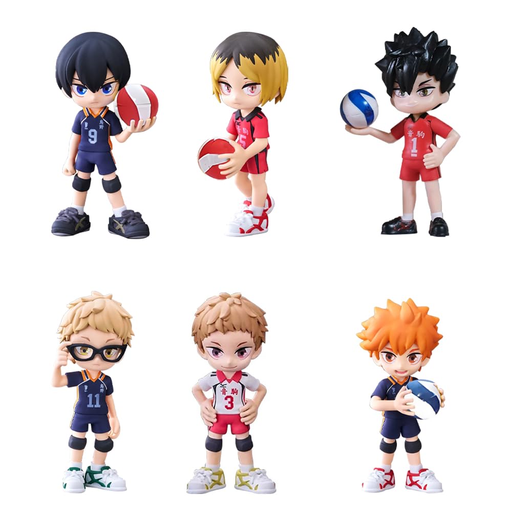 Tongyundacheng 6Pcs/set Haikyuu Figures Hinata Shoyo/Tobio Kageyama/Kozume Kenma Figurine Model 9cm Mini Character PVC Statue Home Decoration Desktop Ornaments