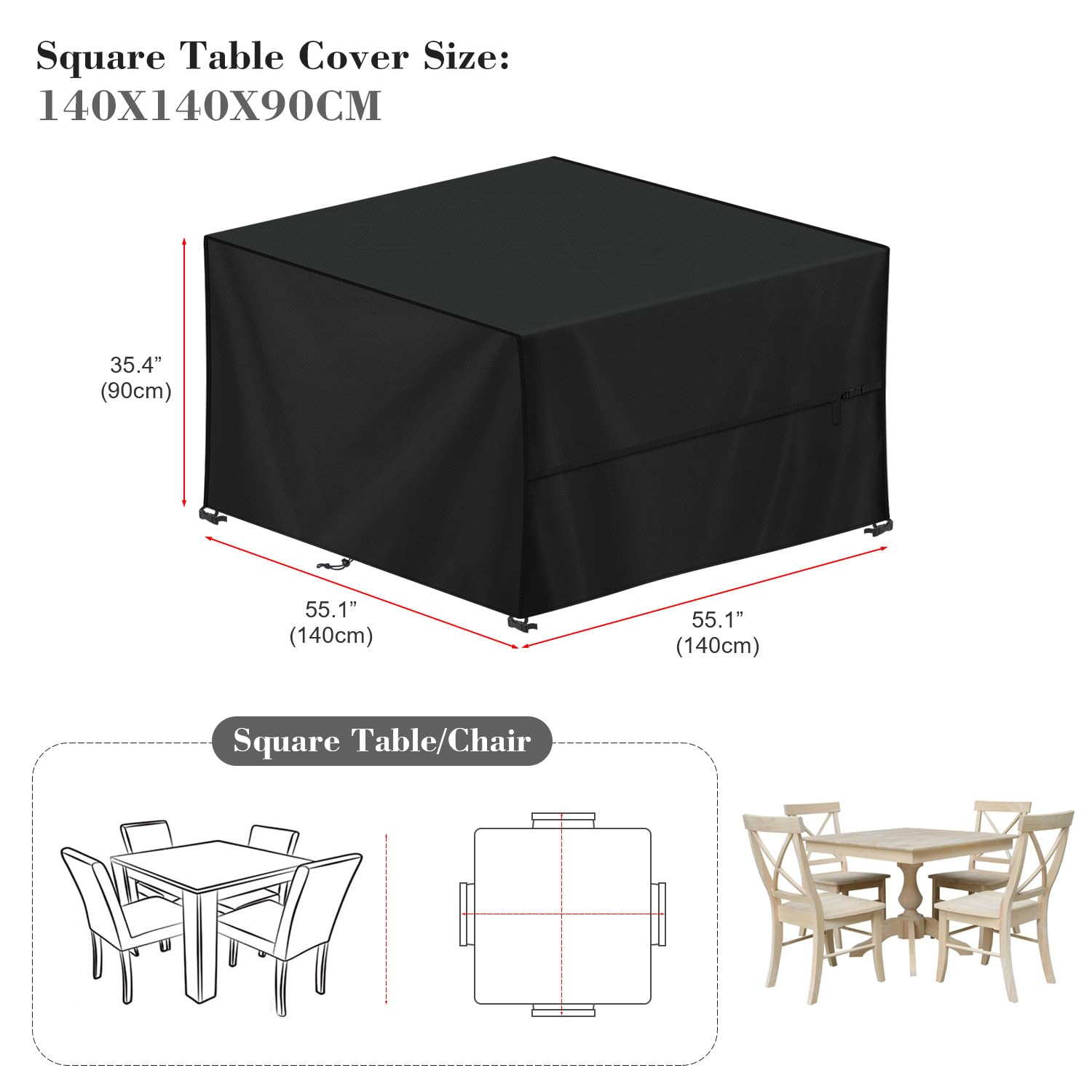 LAMUNI Copertura per Mobili da Giardino Impermeabili Copertura Tavolo da Giardino Quadrato Telo Copritavolo da Giardino Tessuto Oxford 420D Copertura per Divano da Esterno, Anti-UV, 140x140x90cm