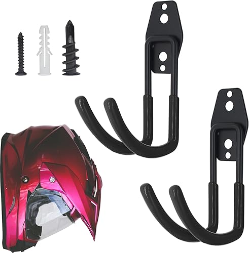 Soporte de gancho para casco de montaje en pared, negro, 2 herramientas grandes de gancho curvado de hierro doble con tornillos de montaje. Un buen