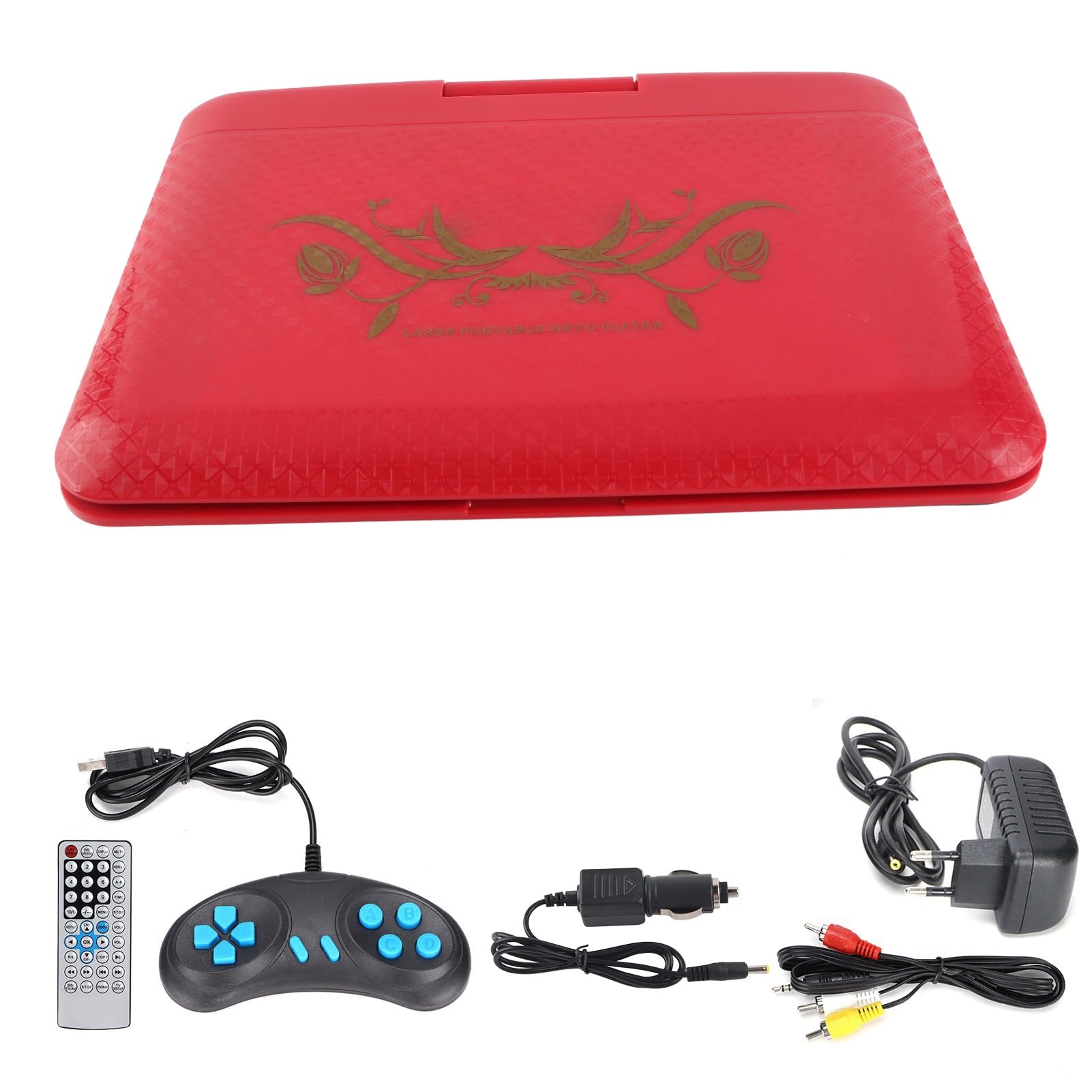 Mini Lecteur DVD Portable de 6,8 '', avec écran Panoramique LCD HD Pivotant à 270 °, Prise en Charge de la Carte USB/SD/Sync TV et de Plusieurs Formats de Disque, pour Les Enfants(Rouge)